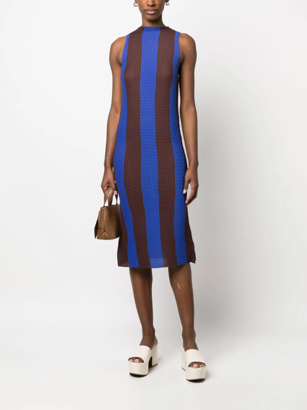 Pleated Striped Midi Dress