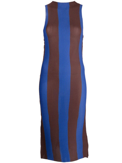 Pleated Striped Midi Dress
