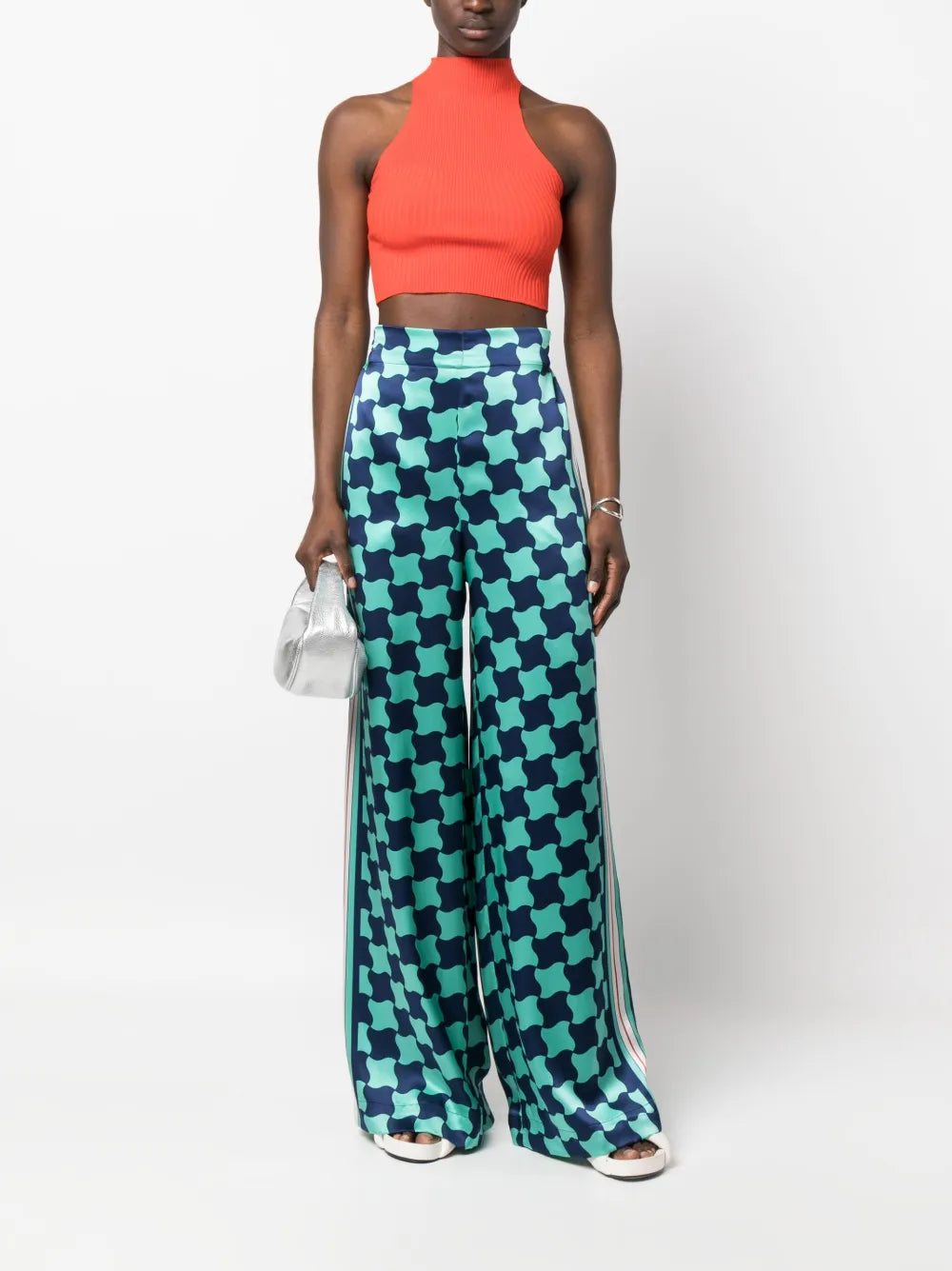 Pool Tile Silk Wide-Leg Trousers