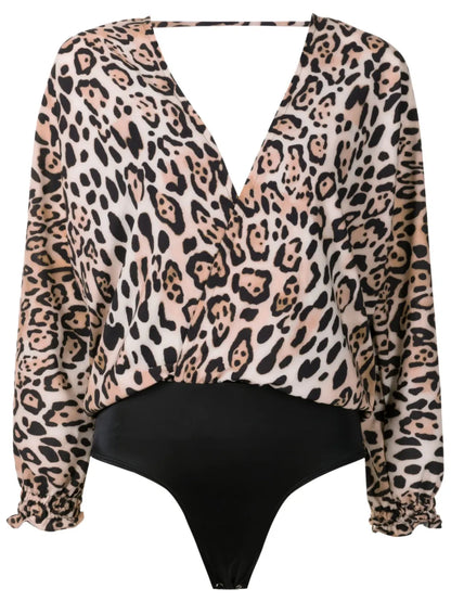 Leopard-Print Long-Sleeved Swimsuit