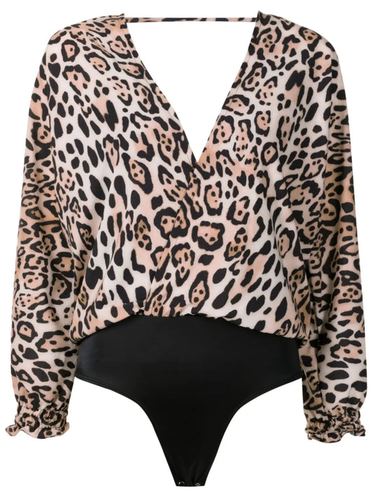 Leopard-Print Long-Sleeved Swimsuit