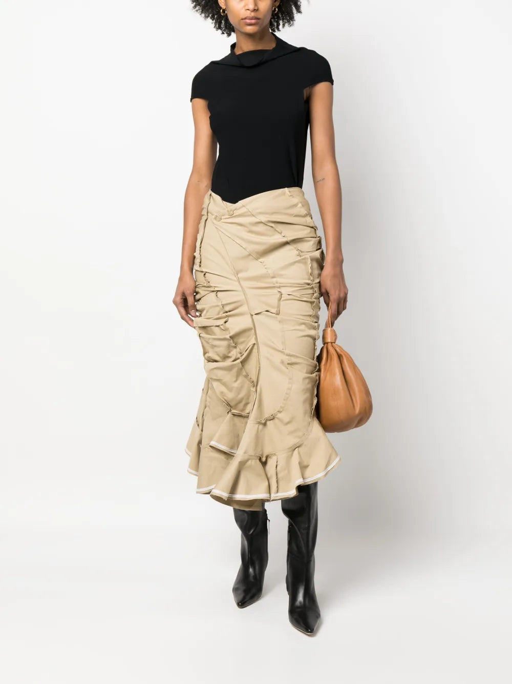 Cowl-Neck Short-Sleeve Knitted Top