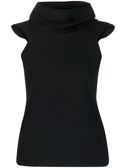 Cowl-Neck Short-Sleeve Knitted Top