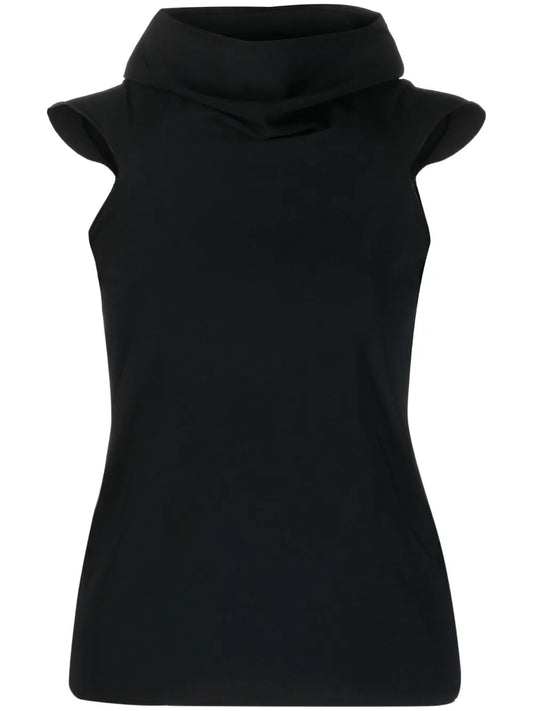 Cowl-Neck Short-Sleeve Knitted Top