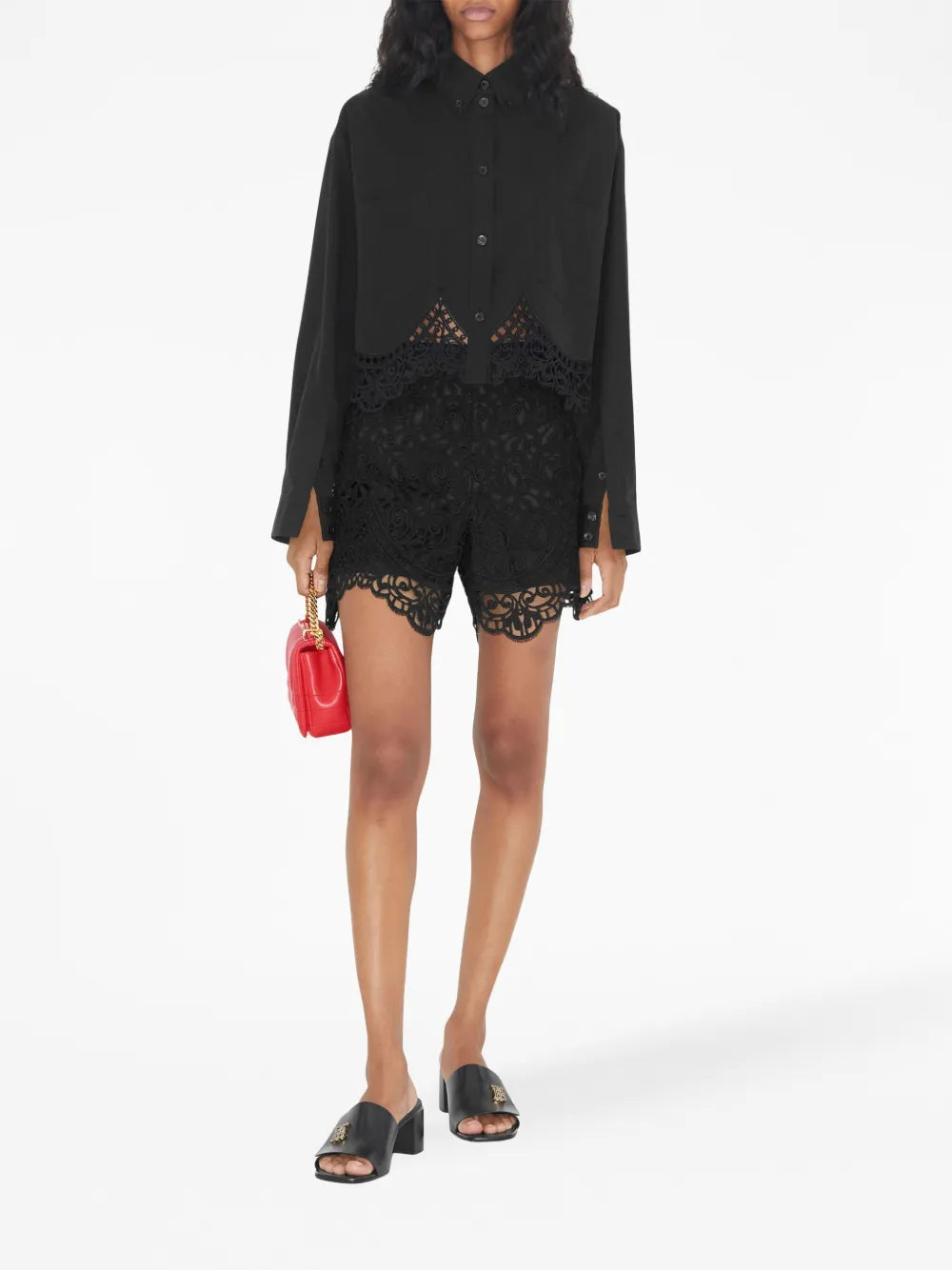 High-Waisted Macramé Lace Shorts