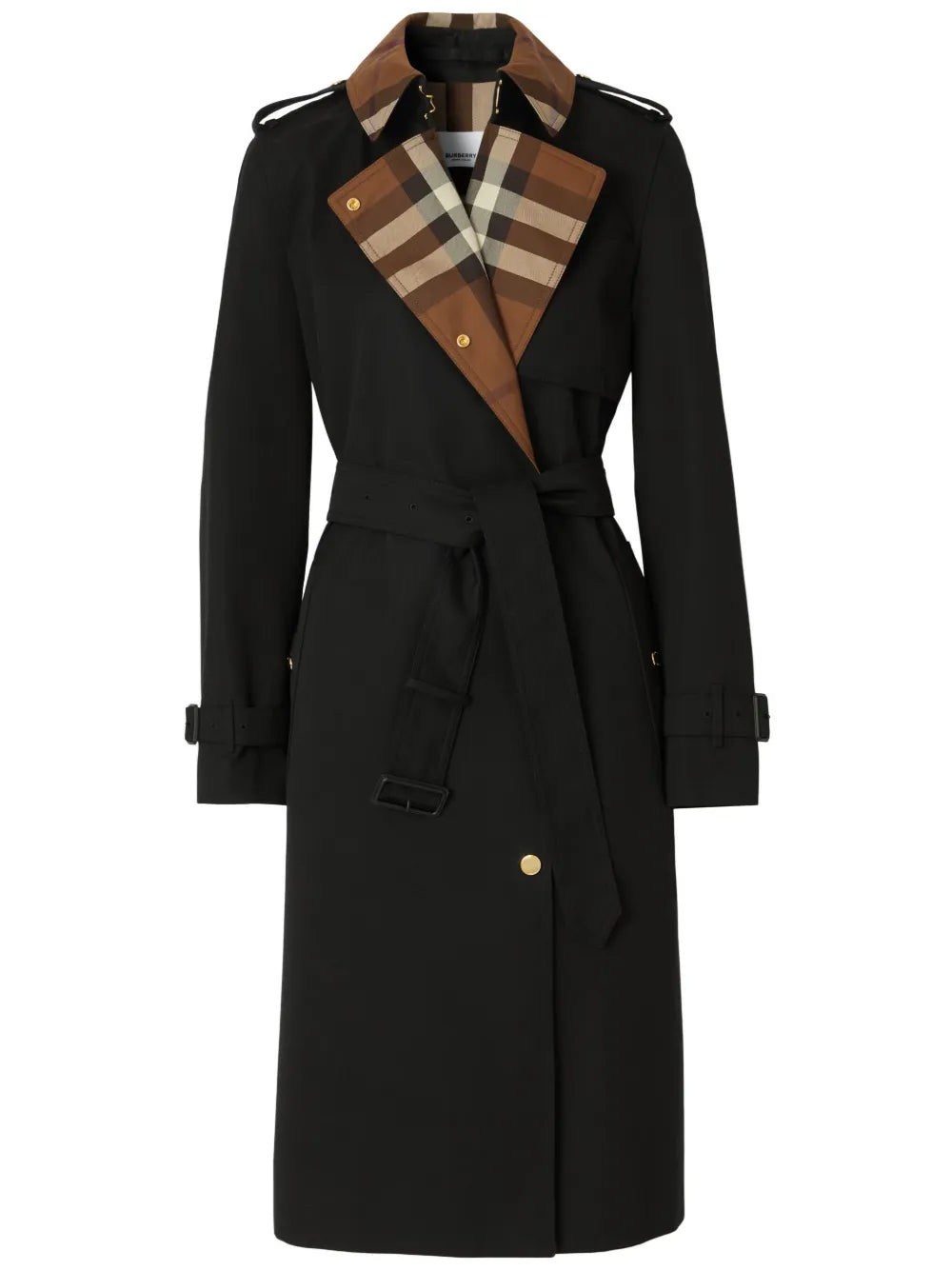 Check-Panel Gabardine Trench Coat