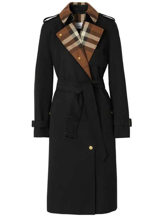 Check-Panel Gabardine Trench Coat