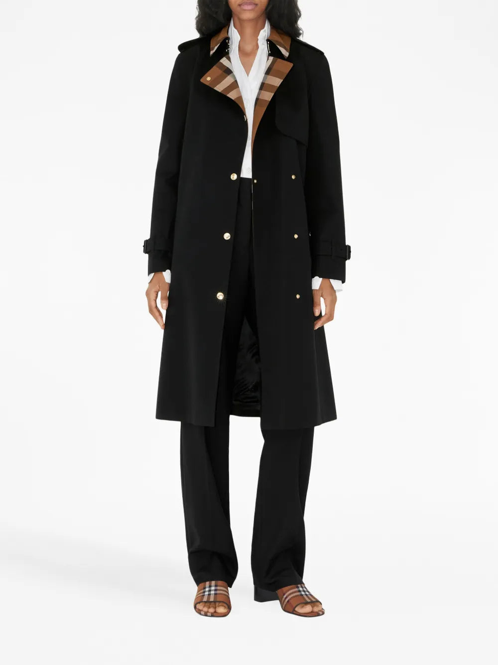 Check-Panel Gabardine Trench Coat