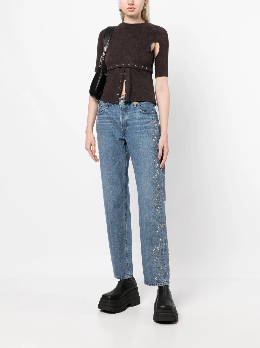 Eyelet-Embellished Cotton Tapered Jeans