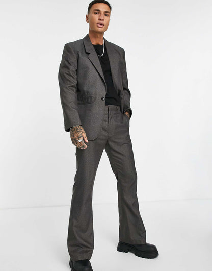 Power Shoulder Suit Jacket With Elastic Waist