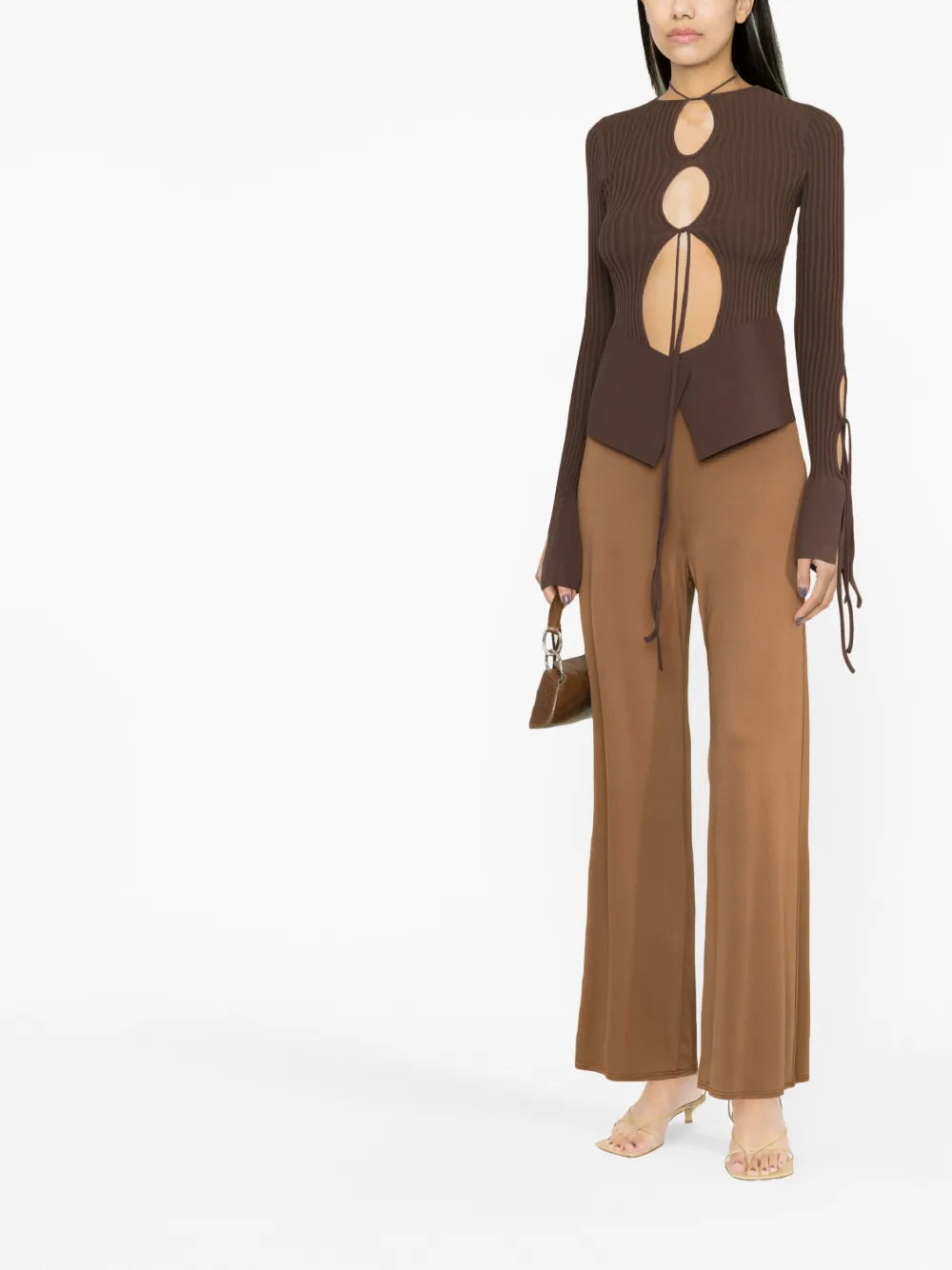 Tie-Fastening Long-Sleeve Knitted Top