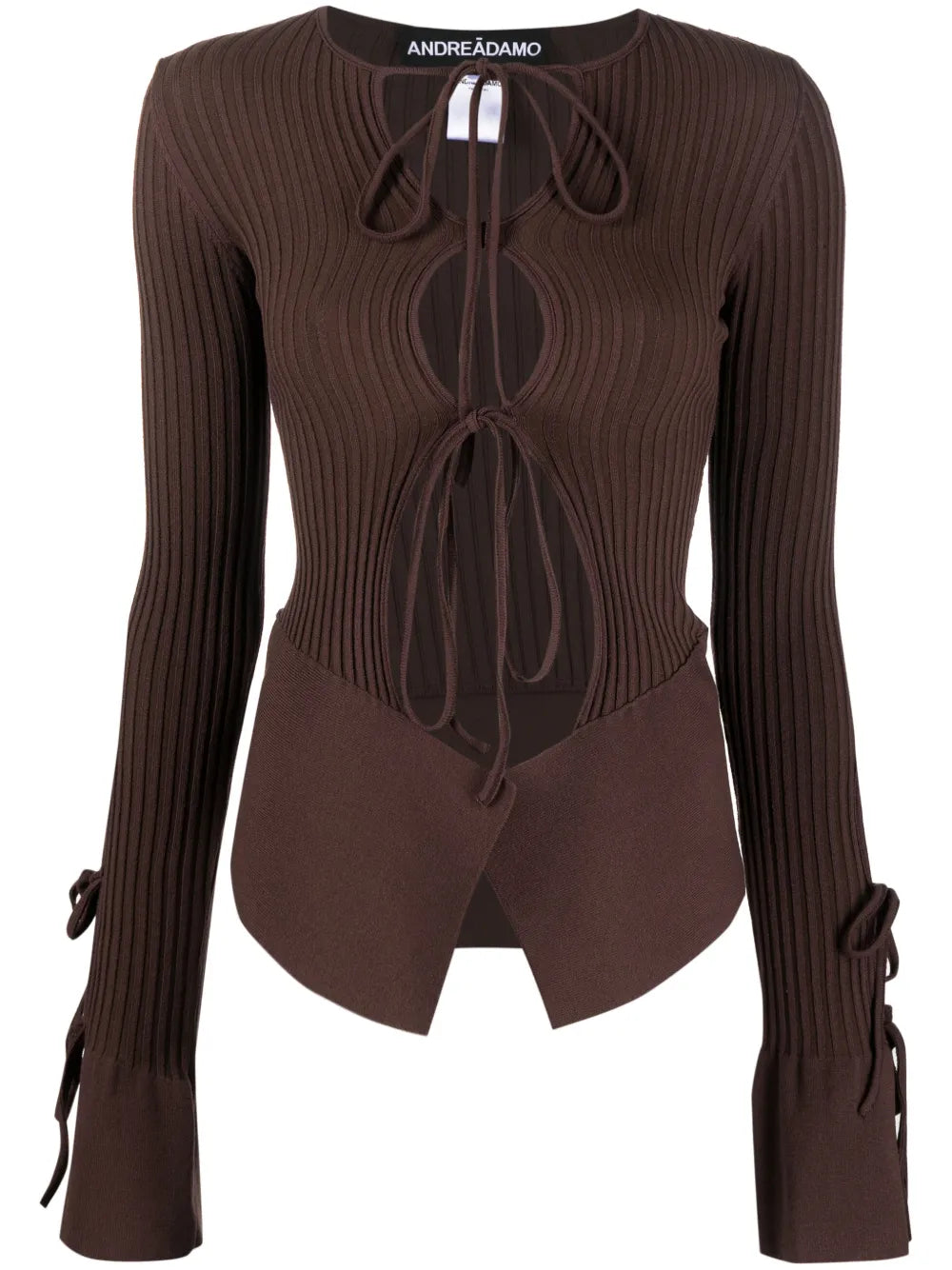 Tie-Fastening Long-Sleeve Knitted Top