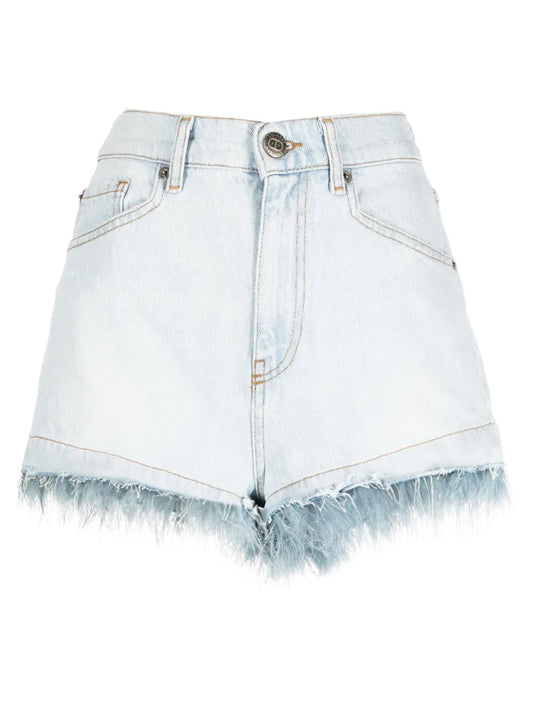 Feather-Trim Denim Shorts