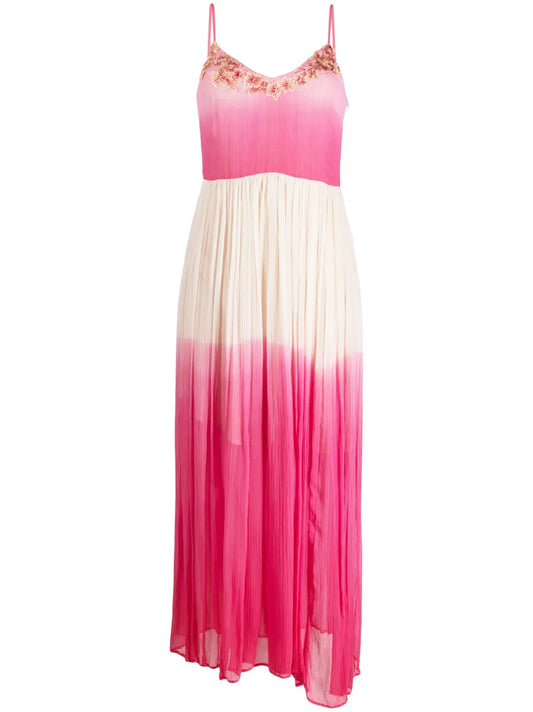 Floral-Appliqué Crepe Dress
