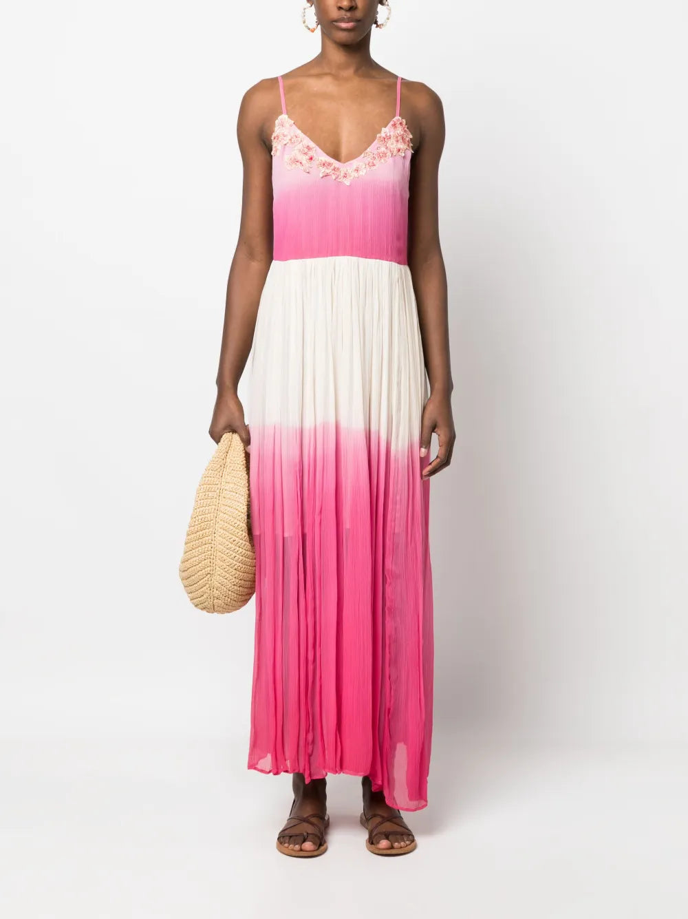 Floral-Appliqué Crepe Dress
