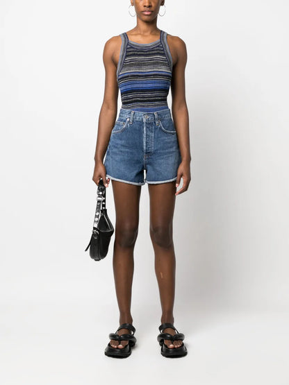 Rolled-Hem Denim Shorts