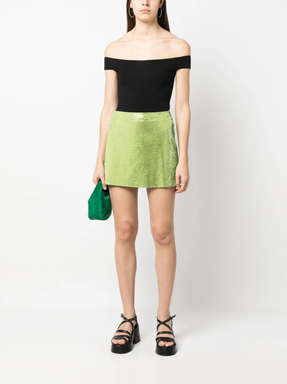 Rhinestone-Embellished Silk Mini Skirt