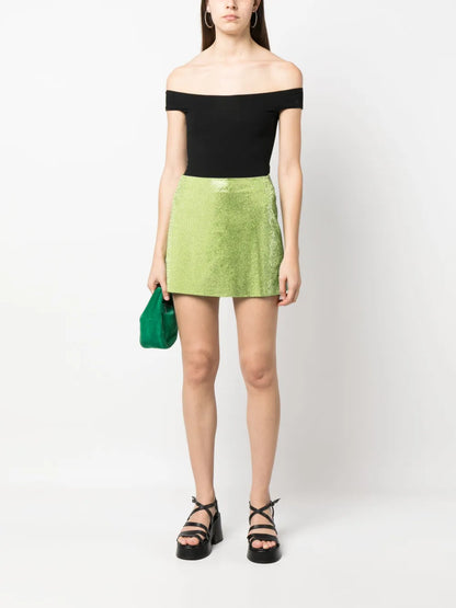 Rhinestone-Embellished Silk Mini Skirt