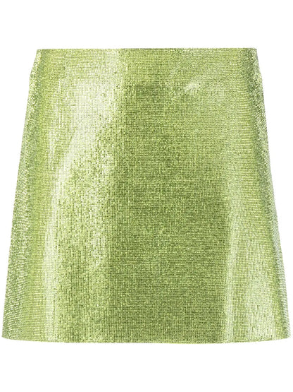 Rhinestone-Embellished Silk Mini Skirt