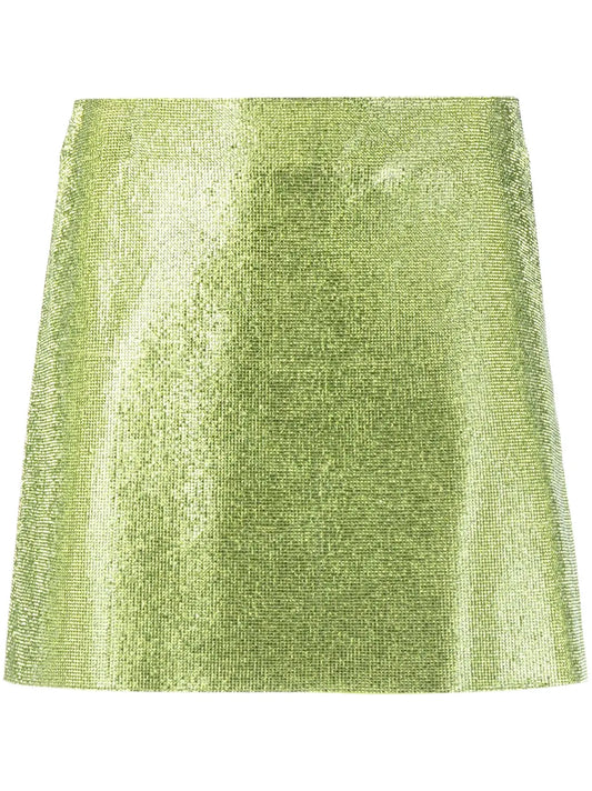 Rhinestone-Embellished Silk Mini Skirt