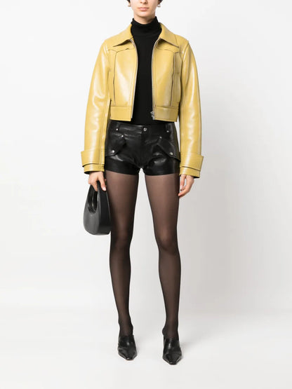 Flap-Detail Mini Leather Shorts