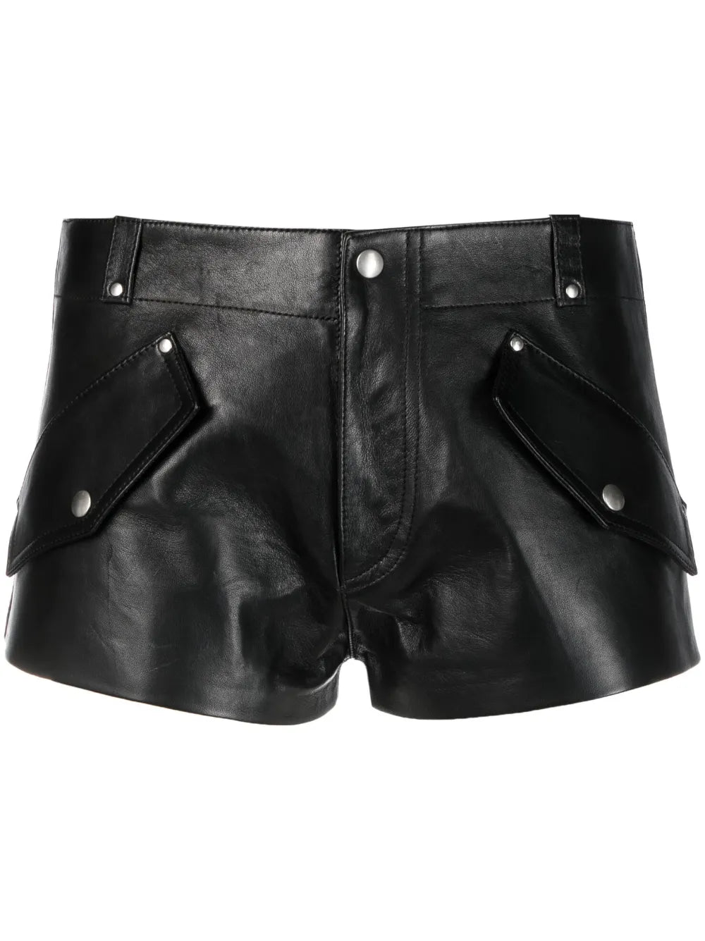 Flap-Detail Mini Leather Shorts