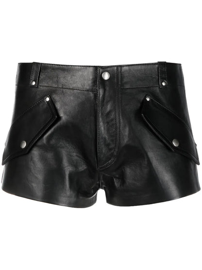 Flap-Detail Mini Leather Shorts