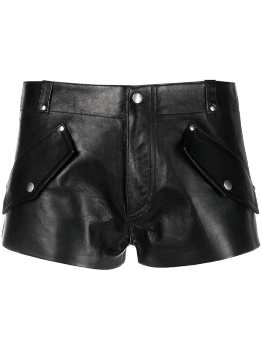 Flap-Detail Mini Leather Shorts