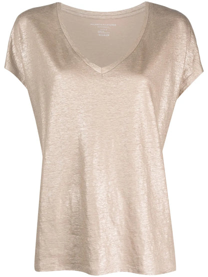 Metallic-Finish V-Neck T-Shirt