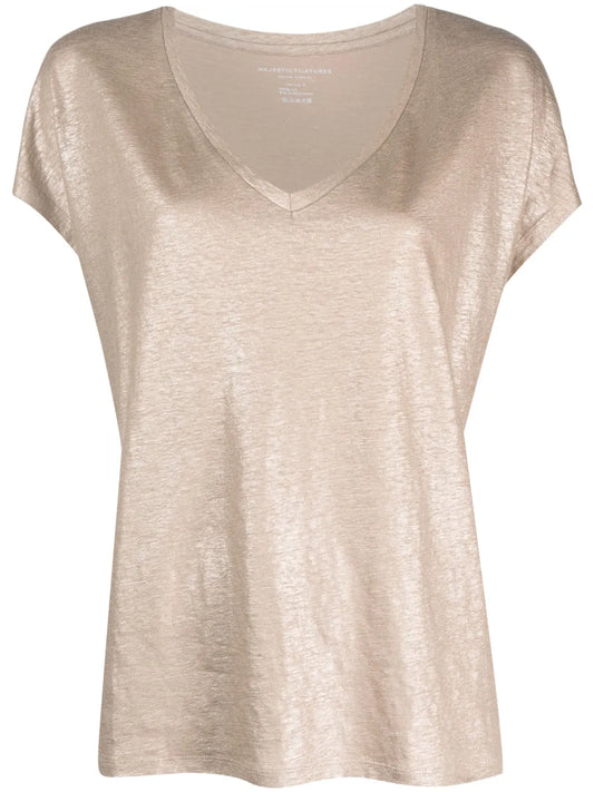 Metallic-Finish V-Neck T-Shirt