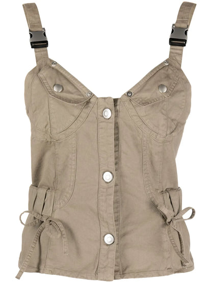 Buckle-Embellished Cotton Corset Top