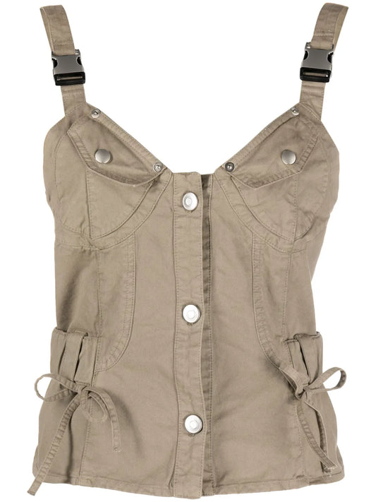 Buckle-Embellished Cotton Corset Top