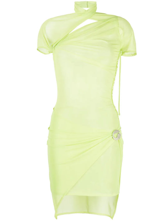 Asymmetric Drape Mesh Dress