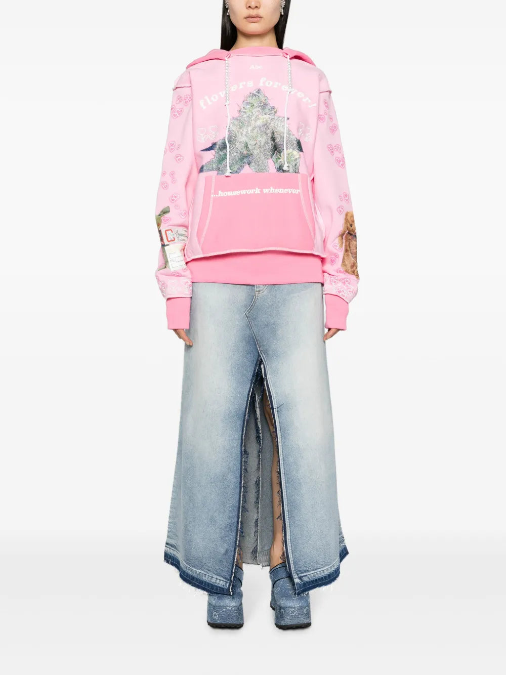 Logo-Patch Frayed-Edge Skirt