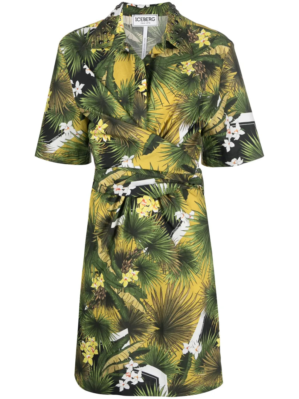 Tropical-Print Shirt Dress