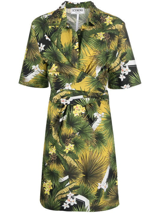 Tropical-Print Shirt Dress