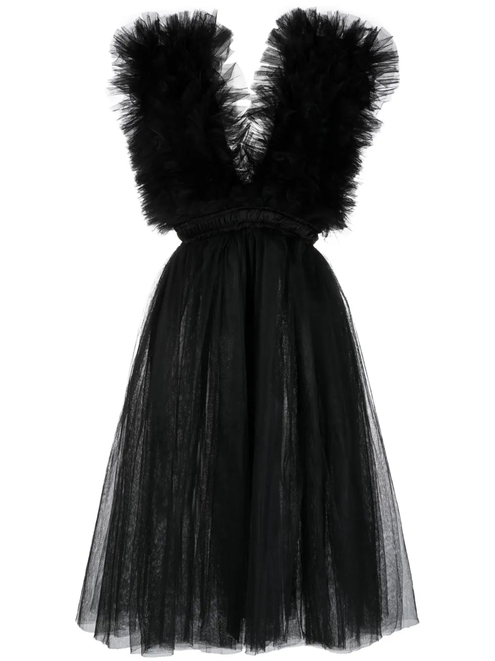 V-Neck Tulle Midi Dress