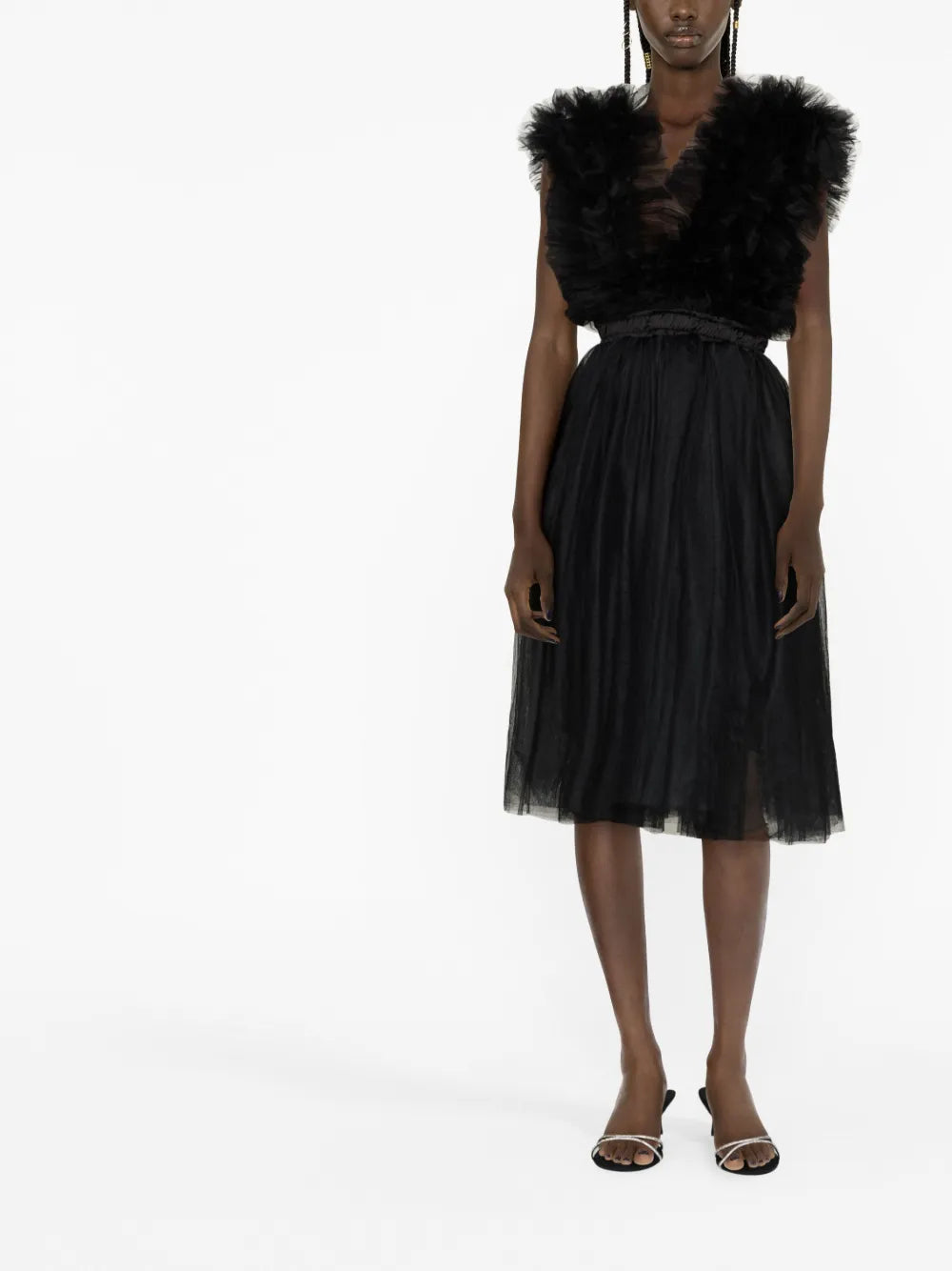 V-Neck Tulle Midi Dress