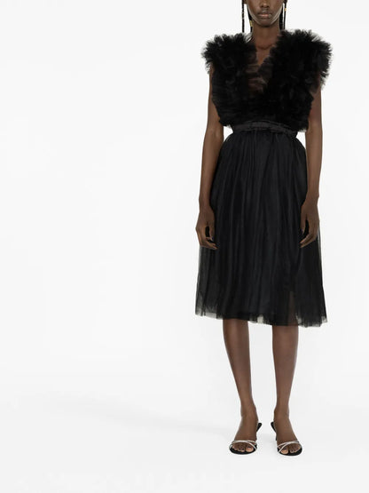 V-Neck Tulle Midi Dress