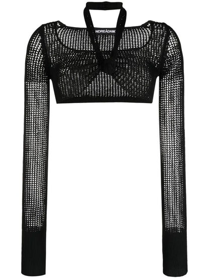 Long-Sleeve Knitted Crop Top