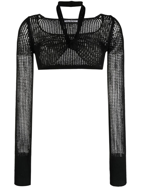 Long-Sleeve Knitted Crop Top