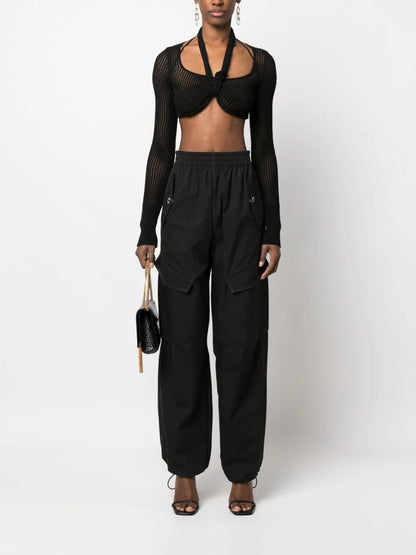 Long-Sleeve Knitted Crop Top
