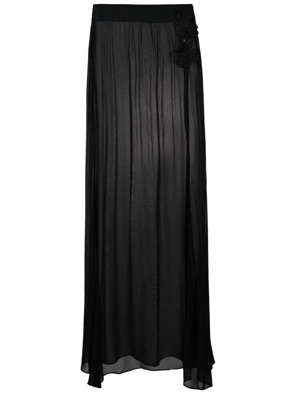 Floral-Appliqué Maxi Skirt