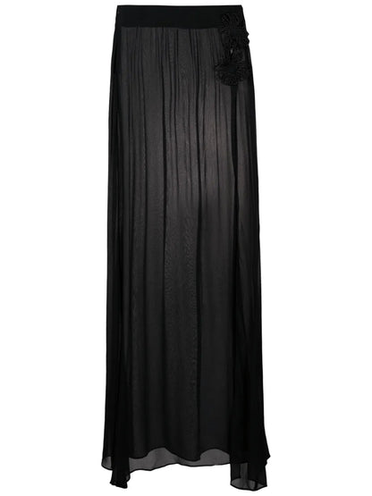 Floral-Appliqué Maxi Skirt