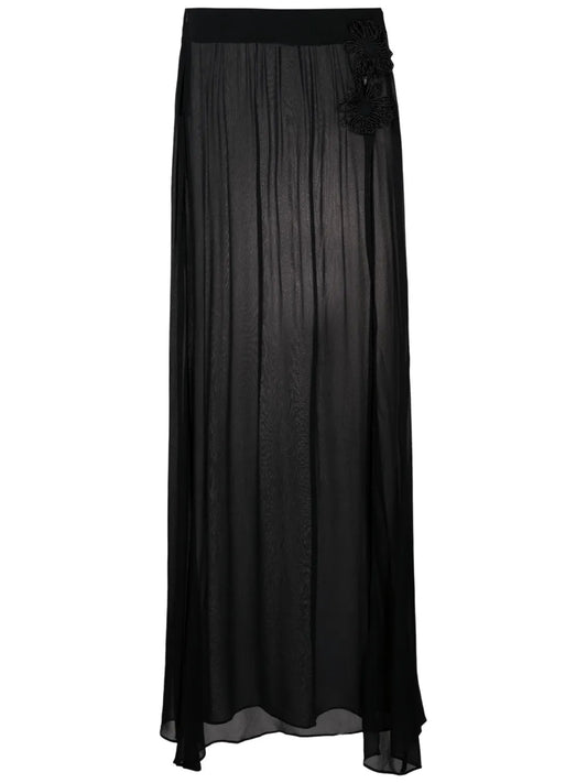 Floral-Appliqué Maxi Skirt