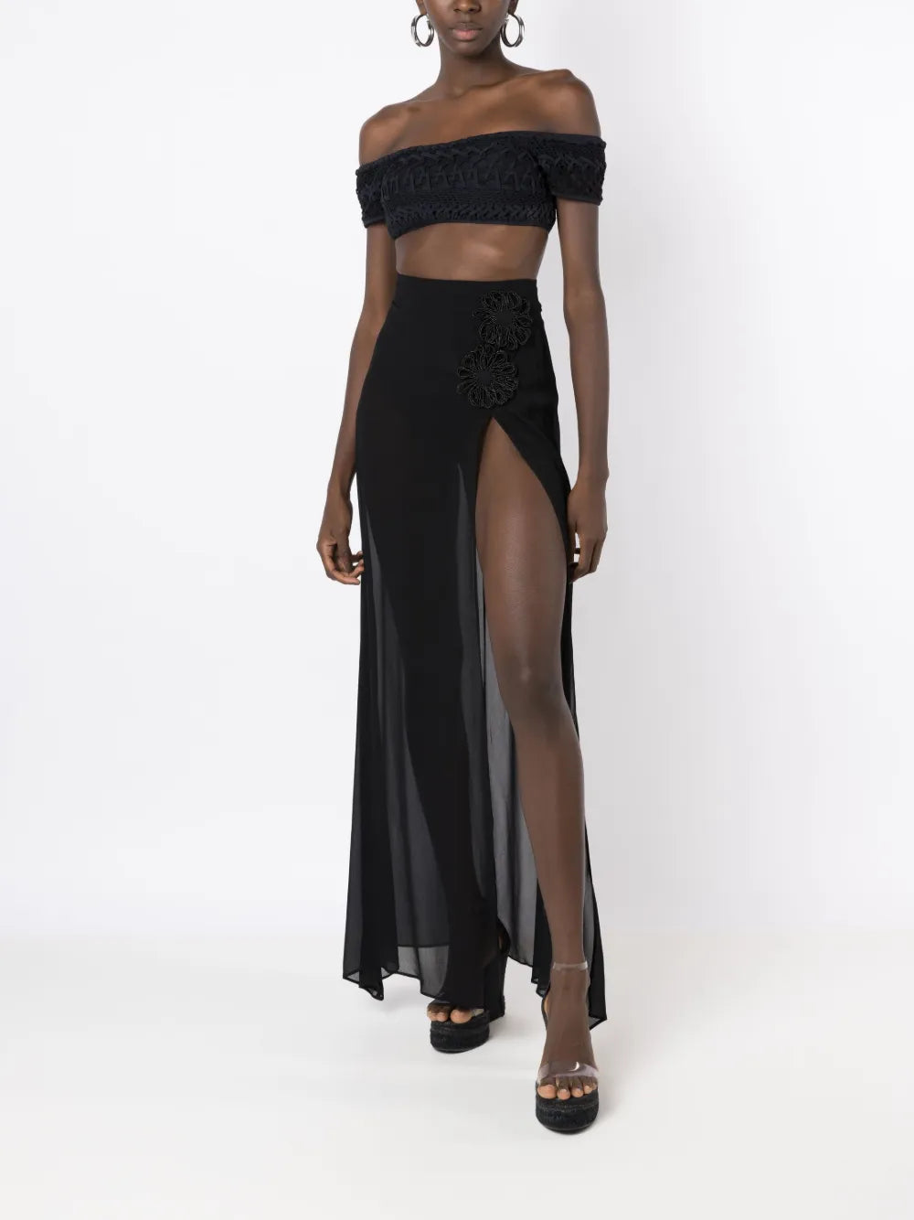 Floral-Appliqué Maxi Skirt