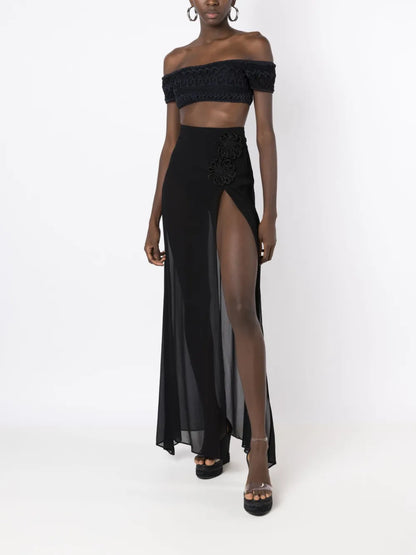 Floral-Appliqué Maxi Skirt