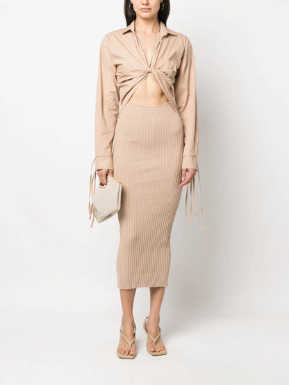 Gradient-Effect Ribbed-Knit Midi Dress