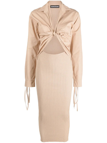 Gradient-Effect Ribbed-Knit Midi Dress