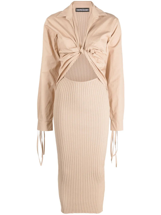 Gradient-Effect Ribbed-Knit Midi Dress